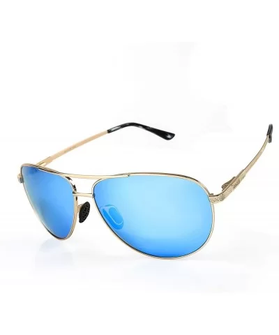 Men's Polarized Aviator Sunglasses - Classic Military Sunglasses for men - Gold Frame/Blue Lens - CT18QIRWR88 $31.38 Sport