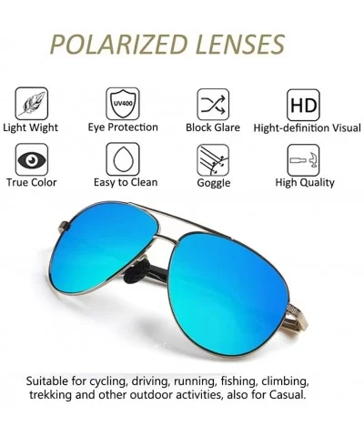 Men's Polarized Aviator Sunglasses - Classic Military Sunglasses for men - Gold Frame/Blue Lens - CT18QIRWR88 $31.38 Sport