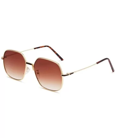 Sunglasses women personality tide men's sunglasses square metal glasses - Golden Frame Gradient Tea - CD190ML8CMO $50.43 Oval