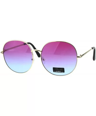 Womens Sunglasses Oversized Round Thin Metal Frame UV 400 - Gold (Purple Blue) - CO18IRZ8RLI $13.96 Round