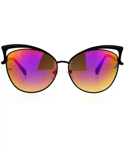 Womens Mirrored Mirror Lens Metal Cat Eye Diva Retro Sunglasses - Black Purple - CX12DST6KJV $16.93 Cat Eye