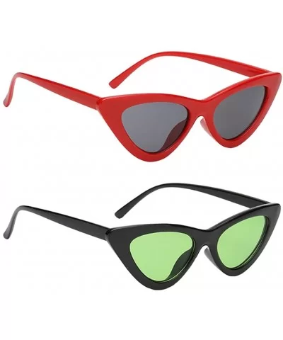 2Pcs Set Woman Girls Female Cat Eye Triangle Frame Sunglasses New UV400 - Red Gray & Black Green - C7198CNG0RX $20.02 Cat Eye