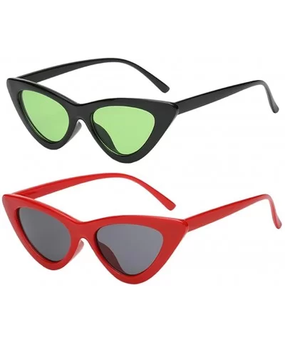 2Pcs Set Woman Girls Female Cat Eye Triangle Frame Sunglasses New UV400 - Red Gray & Black Green - C7198CNG0RX $20.02 Cat Eye