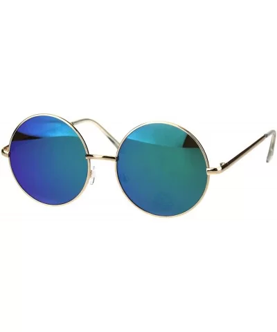 Round Circle Metal Frame Sunglasses Womens Fashion Mirror Lens UV 400 - Gold (Teal Mirror) - C418KE7TSHH $14.42 Round