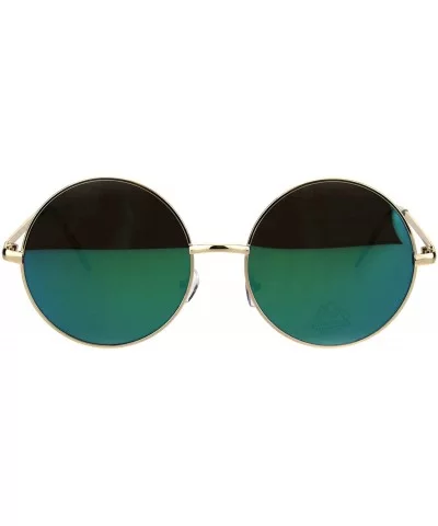 Round Circle Metal Frame Sunglasses Womens Fashion Mirror Lens UV 400 - Gold (Teal Mirror) - C418KE7TSHH $14.42 Round