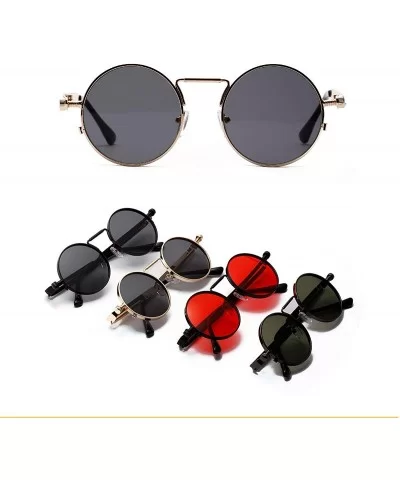 Vintage Steampunk Red Sunglasses Men Round Punk Metal Retro Sun Glasses Women - Grey - CU199L4R9YK $18.40 Round