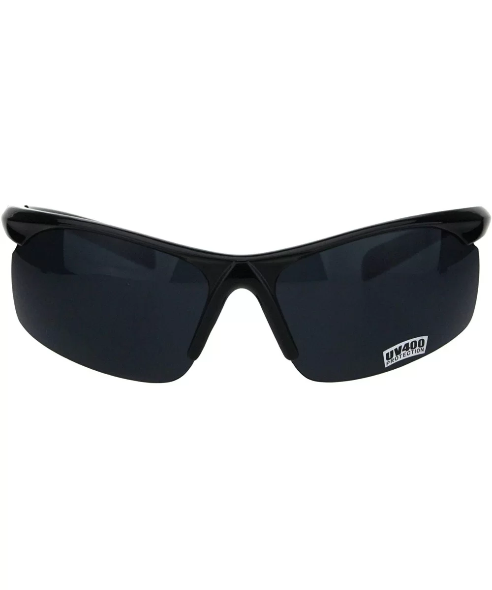 Mens Baseball Sport Half Rim Warp Around Plastic Rectangular Sunglasses - Shiny Black - CK18H8K7ICS $13.74 Rectangular