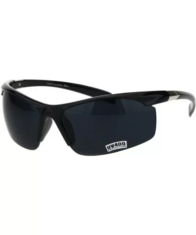 Mens Baseball Sport Half Rim Warp Around Plastic Rectangular Sunglasses - Shiny Black - CK18H8K7ICS $13.74 Rectangular