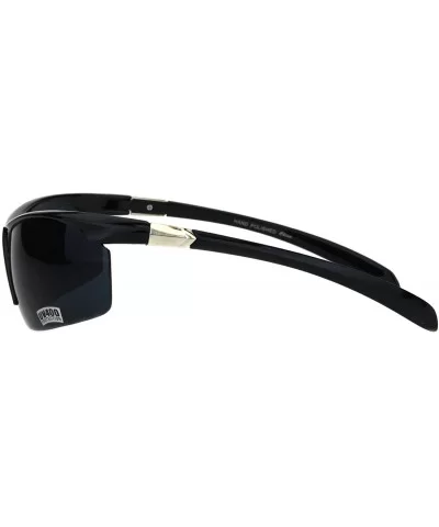 Mens Baseball Sport Half Rim Warp Around Plastic Rectangular Sunglasses - Shiny Black - CK18H8K7ICS $13.74 Rectangular