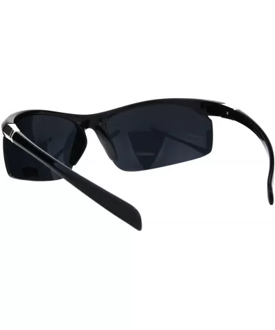 Mens Baseball Sport Half Rim Warp Around Plastic Rectangular Sunglasses - Shiny Black - CK18H8K7ICS $13.74 Rectangular