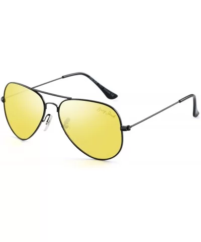 Anti-glare HD Night Driving Glasses Polarized Unisex Aviator Sunglasses - Black Frame Yellow Lens - CA187Z5D3OS $29.50 Aviator