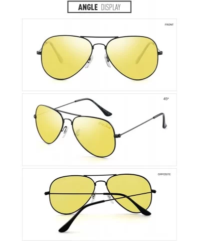 Anti-glare HD Night Driving Glasses Polarized Unisex Aviator Sunglasses - Black Frame Yellow Lens - CA187Z5D3OS $29.50 Aviator