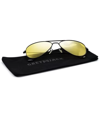 Anti-glare HD Night Driving Glasses Polarized Unisex Aviator Sunglasses - Black Frame Yellow Lens - CA187Z5D3OS $29.50 Aviator