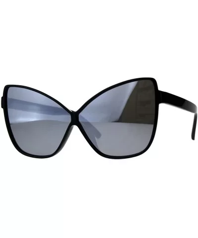 Womens Oversize Cat Eye Butterfly Thin Plastic Color Mirror Sunglasses - Black Silver - C918C98W9WN $13.28 Cat Eye