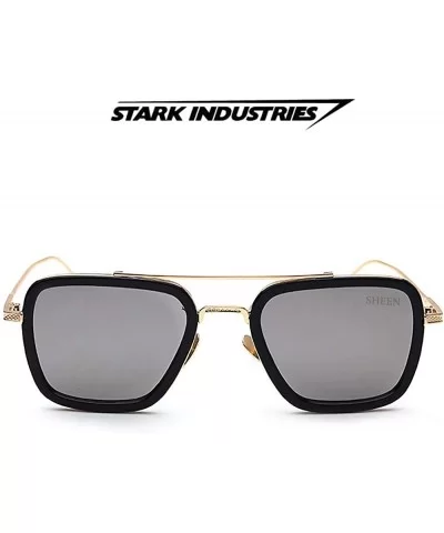 Retro Pilot Sunglasses Square Metal Frame for Men Women Sunglasses Classic Downey Tony Stark Gradient Lens - CD189DRE56L $27....