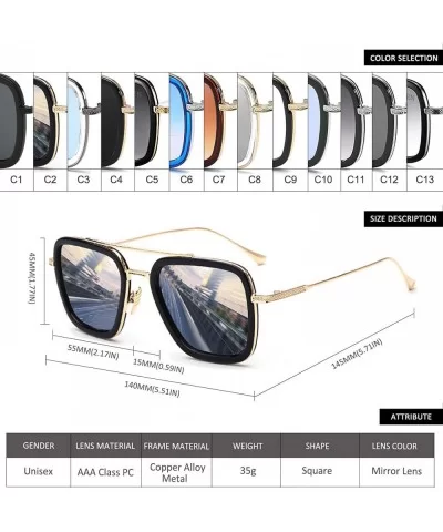 Retro Pilot Sunglasses Square Metal Frame for Men Women Sunglasses Classic Downey Tony Stark Gradient Lens - CD189DRE56L $27....