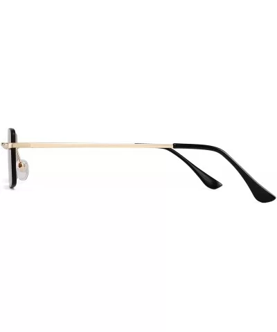 Slim Rimless Rectangular Sunglasses Vintage Slender Clear Glasses Spring Hinge - Gold Frame / Brown Lens - CX192S5E063 $24.34...