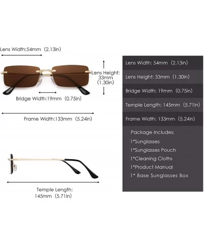 Slim Rimless Rectangular Sunglasses Vintage Slender Clear Glasses Spring Hinge - Gold Frame / Brown Lens - CX192S5E063 $24.34...