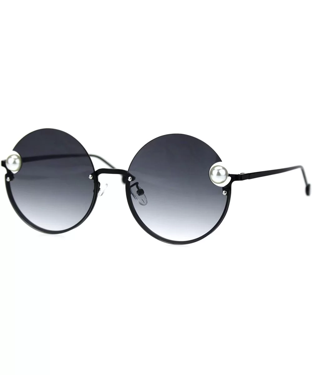 Womens Unique Pearl Jewel Round Exposed Rimless Round Retro Sunglasses - Black Smoke - CW18TZ7AIH2 $19.97 Rimless