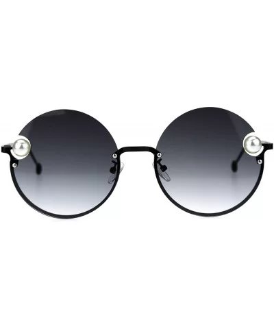 Womens Unique Pearl Jewel Round Exposed Rimless Round Retro Sunglasses - Black Smoke - CW18TZ7AIH2 $19.97 Rimless