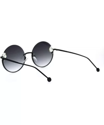 Womens Unique Pearl Jewel Round Exposed Rimless Round Retro Sunglasses - Black Smoke - CW18TZ7AIH2 $19.97 Rimless