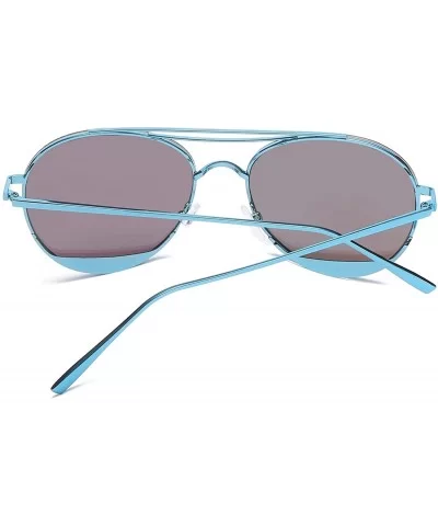 Colorful Tinted Lens Metal Frame Aviator Sunglasses Light Color Lens Glasses - C9 Blue Frame/Mirrored Blue Lens - CE18OYZ74RI...