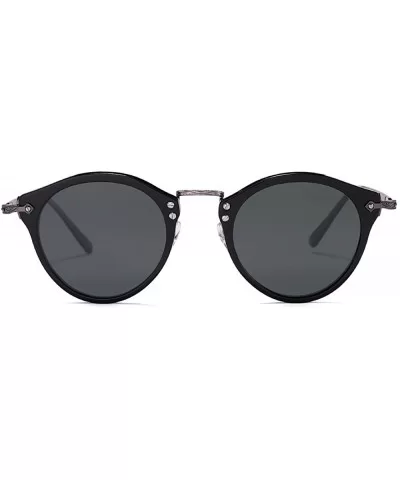 Retro Elegant Acetate Polarized Round Sunglasses With Rivet Demi Frame Thin Temple For Women Ladies - CE192HU0Z97 $26.71 Round