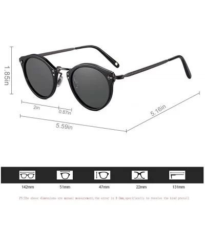 Retro Elegant Acetate Polarized Round Sunglasses With Rivet Demi Frame Thin Temple For Women Ladies - CE192HU0Z97 $26.71 Round