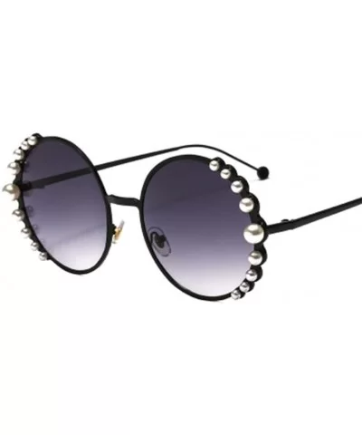 Round Frame Pearl Sunglasses Fashion Lady Sunglasses Metal Glasses - 1 - C3190S3NK3M $55.76 Sport