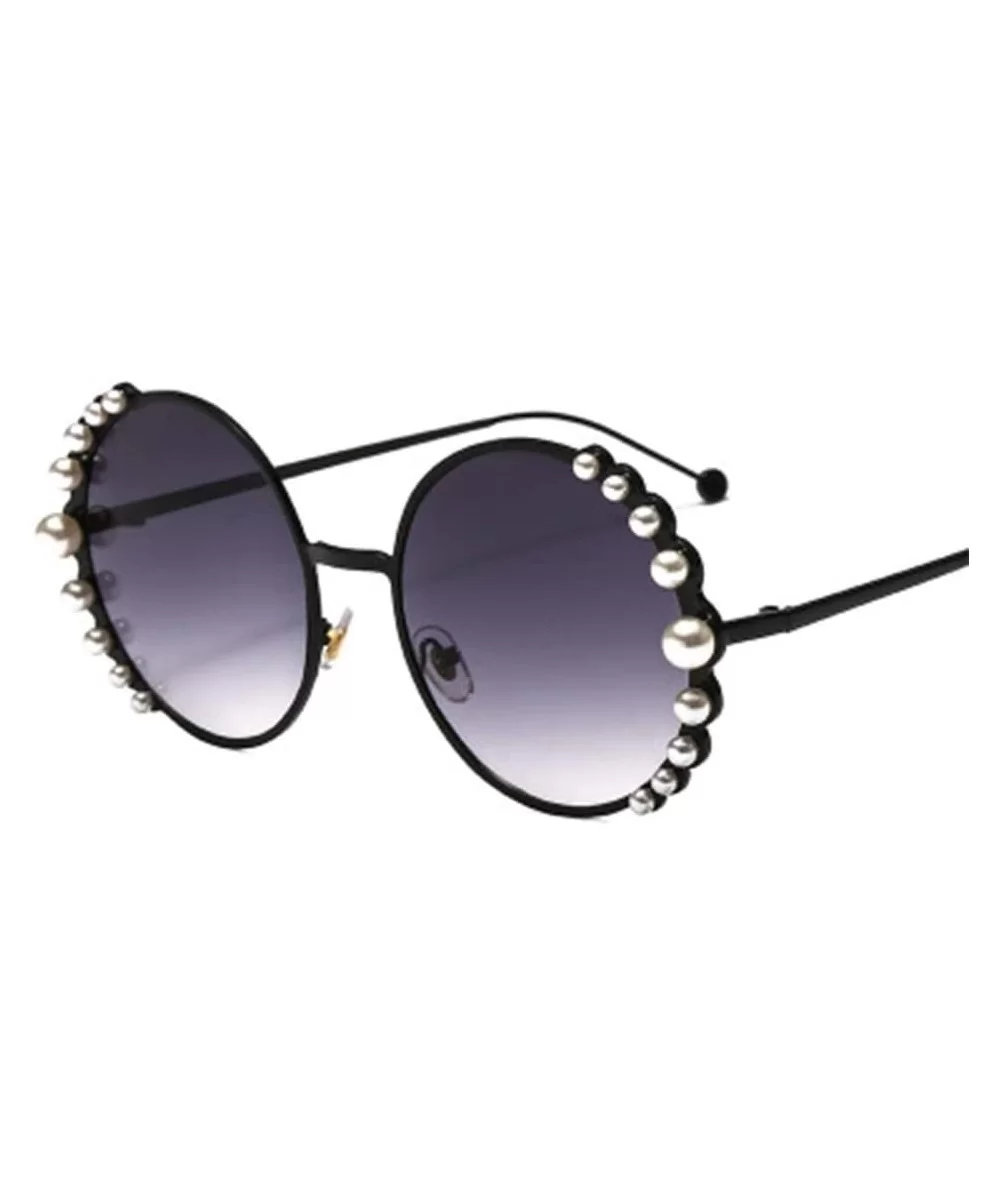 Round Frame Pearl Sunglasses Fashion Lady Sunglasses Metal Glasses - 1 - C3190S3NK3M $55.76 Sport