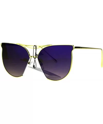 Womens Trendy Fashion Cropped Expose Lens Metal Rim Cat Eye Sunglasses - Purple - CR183MSS8WQ $20.77 Cat Eye