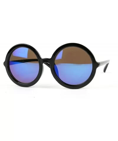 Unisex Fashion Round Retro Sunglasses P2201 - Black-bluemirror Lens - CB126SM4G7N $19.68 Round