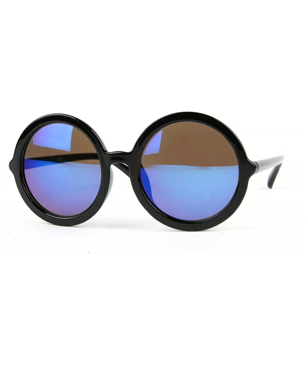 Unisex Fashion Round Retro Sunglasses P2201 - Black-bluemirror Lens - CB126SM4G7N $19.68 Round