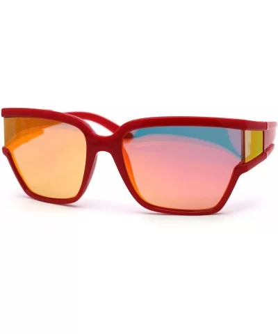 Unique Side Visor Lens Shield Plastic Futuristic Sunglasses - Red Red Mirror - CI1958CWNL9 $19.02 Rectangular