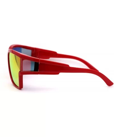 Unique Side Visor Lens Shield Plastic Futuristic Sunglasses - Red Red Mirror - CI1958CWNL9 $19.02 Rectangular