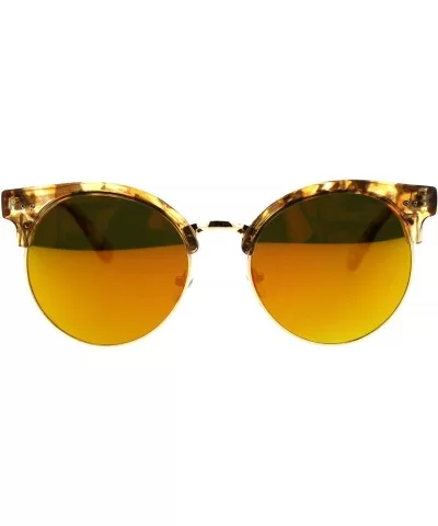 Womens Mod Round Half Rim Hipster Designer Sunglasses - Brown Yellow Mirror - CQ18G68DOEO $17.74 Round