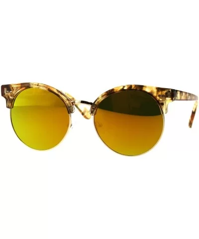 Womens Mod Round Half Rim Hipster Designer Sunglasses - Brown Yellow Mirror - CQ18G68DOEO $17.74 Round