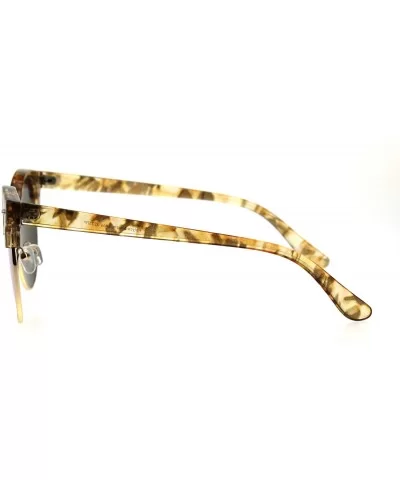 Womens Mod Round Half Rim Hipster Designer Sunglasses - Brown Yellow Mirror - CQ18G68DOEO $17.74 Round