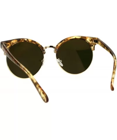 Womens Mod Round Half Rim Hipster Designer Sunglasses - Brown Yellow Mirror - CQ18G68DOEO $17.74 Round