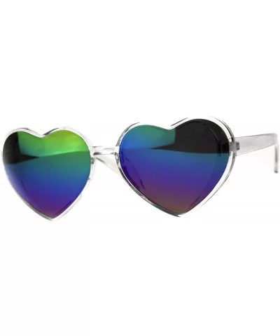 Womens Color Mirror Valentine Heart Shape Plastic Hippie Sunglasses - Clear Rainbow - CH180AQ75KY $13.25 Round