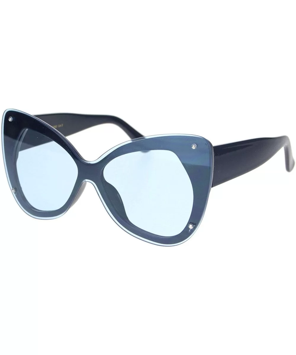 Womens Exposed Edge Shield Butterfly Plastic Sunglasses - Navy Blue - CK18MGRX45E $17.12 Shield