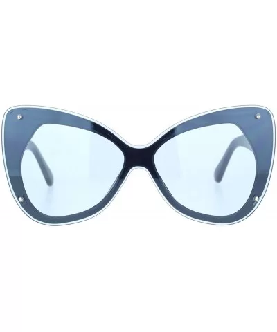 Womens Exposed Edge Shield Butterfly Plastic Sunglasses - Navy Blue - CK18MGRX45E $17.12 Shield