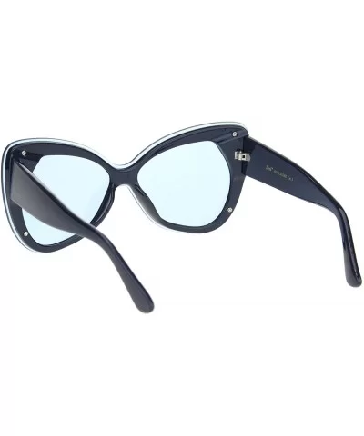 Womens Exposed Edge Shield Butterfly Plastic Sunglasses - Navy Blue - CK18MGRX45E $17.12 Shield