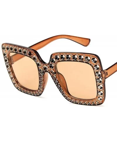 Women Fashion Square Frame Rhinestone Decor Sunglasses Sunglasses - Brown - CF199OG58T3 $37.70 Square