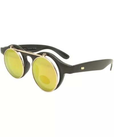 EMERSON Flip Up Round Lens Sunglasses - Black Frame/Gold Lens - CO199XCDLL6 $21.98 Round