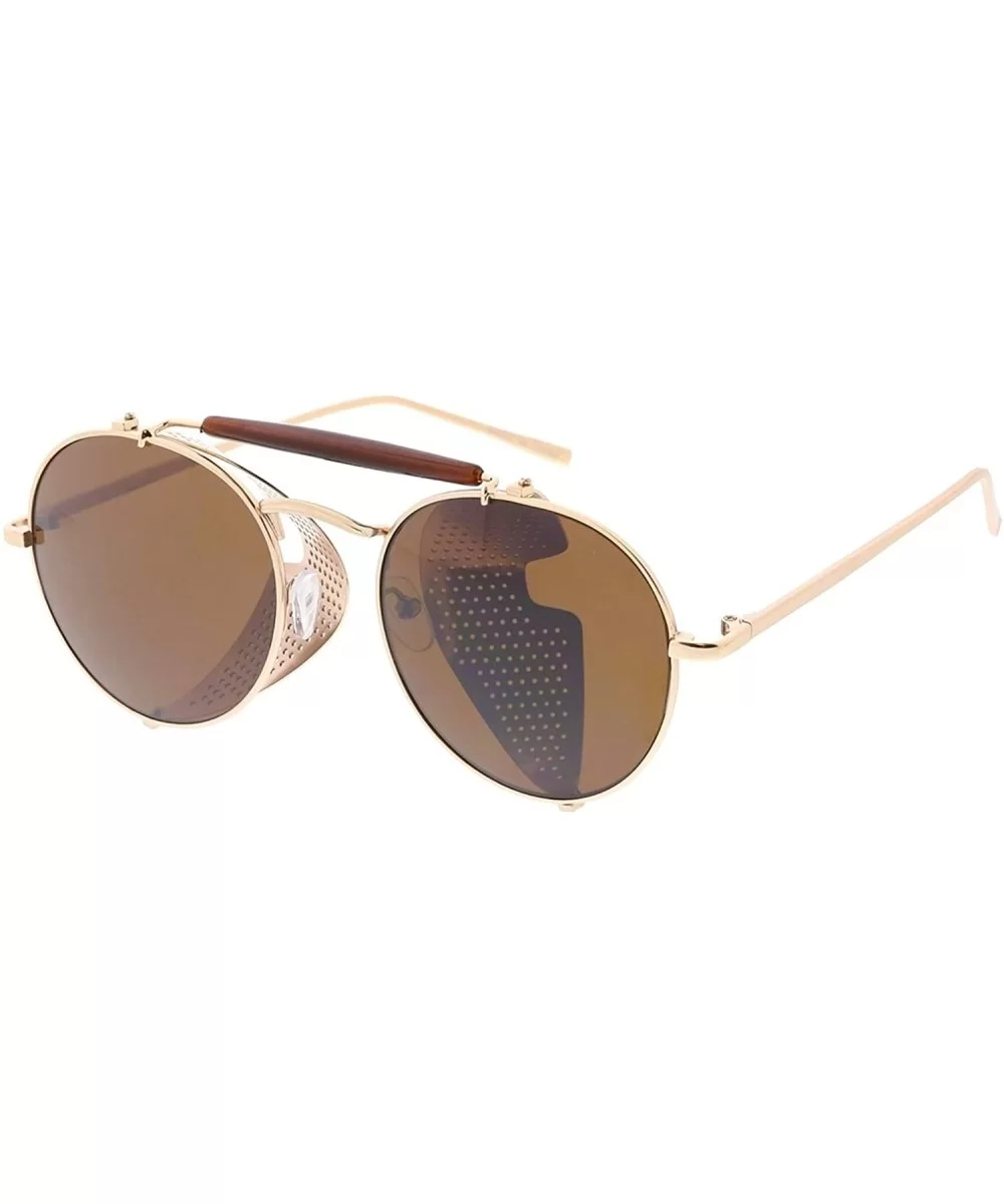 Heritage Modern"Side Shield 3.0" Wired Frame Sunglasses - Brown - CY18GYS62NT $12.68 Round