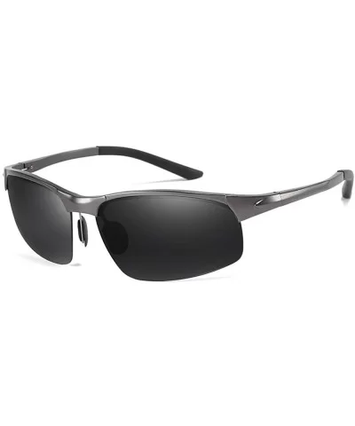 Square half frame sunglasses fashion aluminum magnesium polarizer men driving sunglasses - Light Black Grey C2 - C01905E65XT ...
