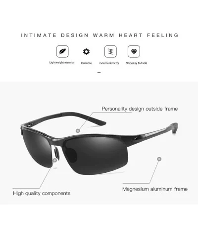 Square half frame sunglasses fashion aluminum magnesium polarizer men driving sunglasses - Light Black Grey C2 - C01905E65XT ...