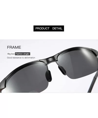 Square half frame sunglasses fashion aluminum magnesium polarizer men driving sunglasses - Light Black Grey C2 - C01905E65XT ...