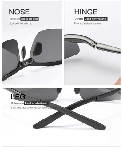 Square half frame sunglasses fashion aluminum magnesium polarizer men driving sunglasses - Light Black Grey C2 - C01905E65XT ...